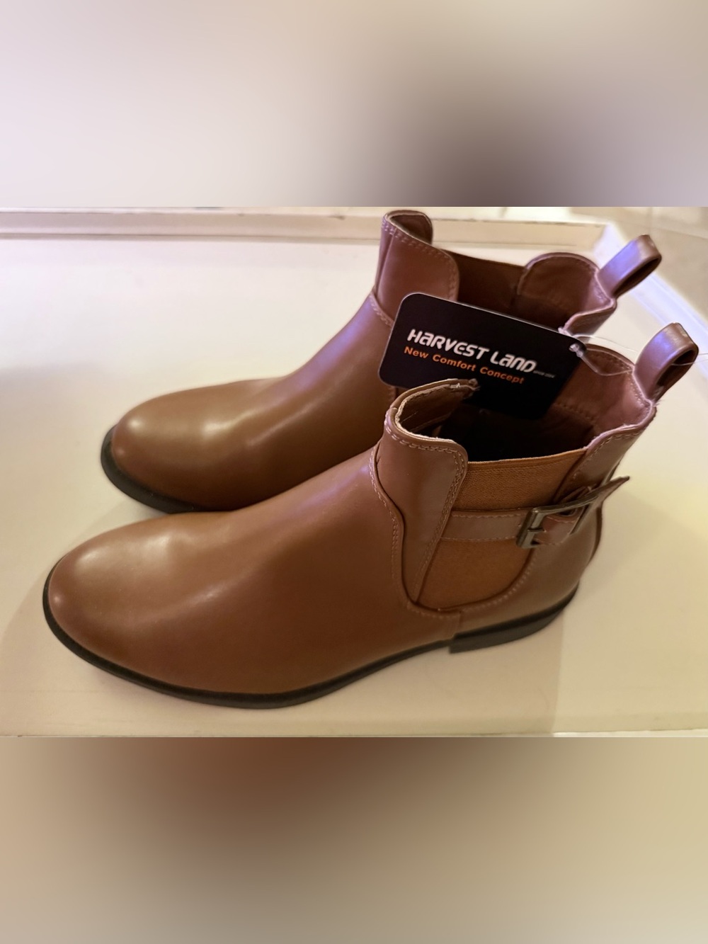 Harvest Land Zip Ankle Boots in Beige Vegan Leather Size 8
